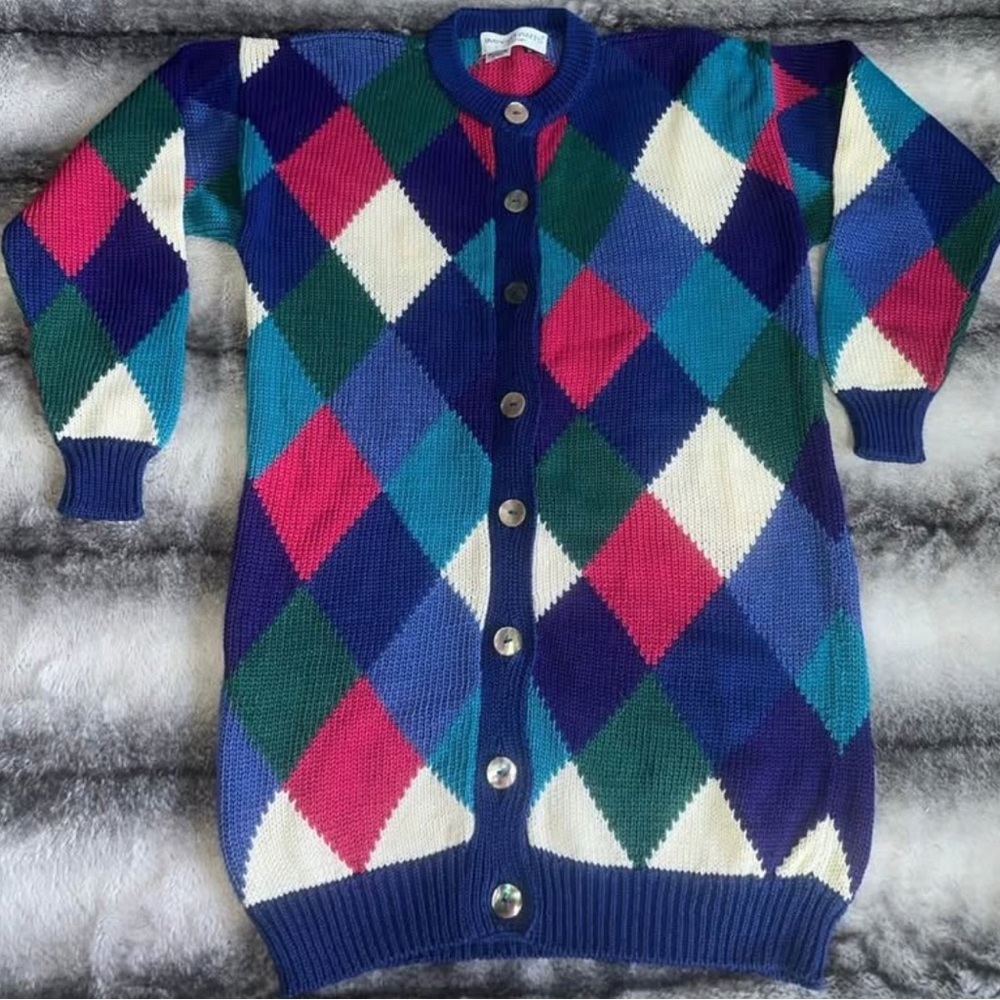 VTG Importants Boston Women’s Knit Sweater Size M diamond print